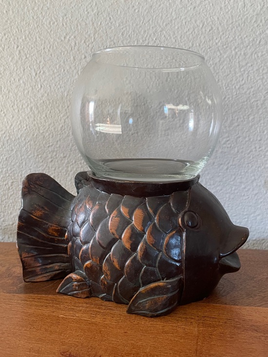 Other - Vintage Japanese Koi Ornate Carved Fish Bowl Stand with Bowl